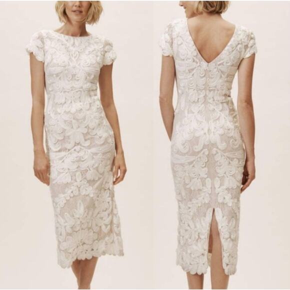 JS Collections Dresses & Skirts - JS Collections Soutache Lace Midi Dress Size 2 Bridal Elegant Floral Applique
